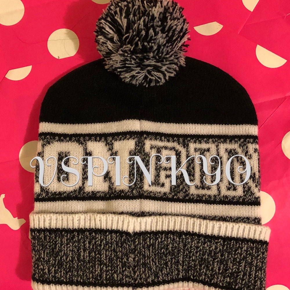 Victoria’s Secret Pink Nation Beanie Gray Pompon - Picture 2 of 2